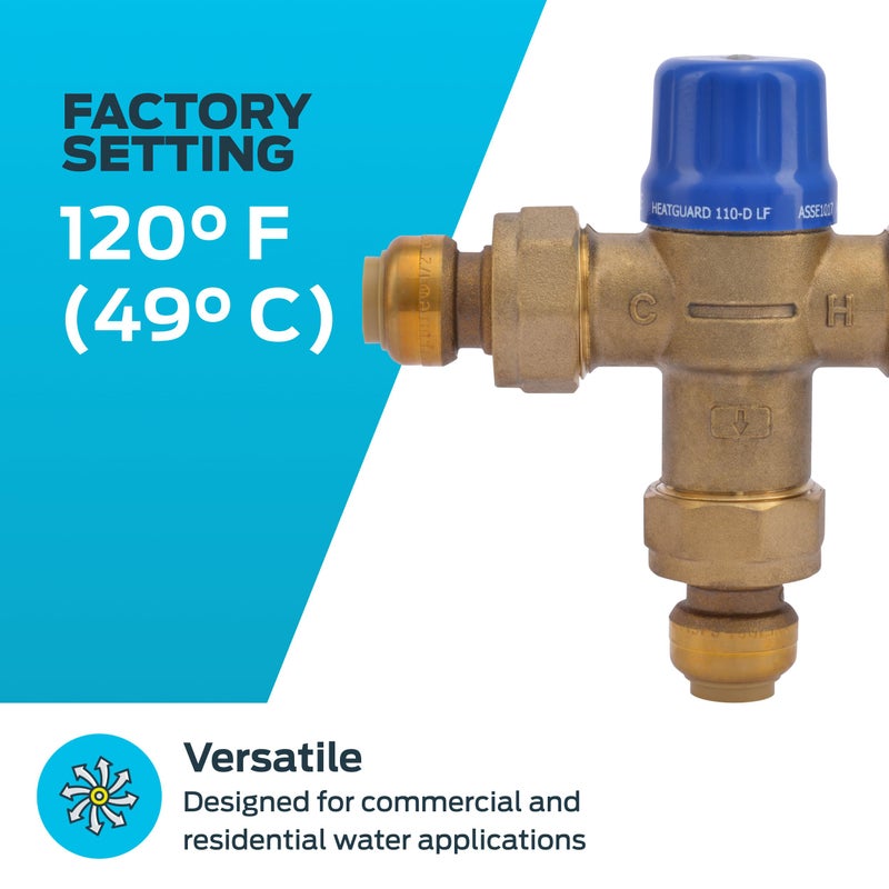 Cash Acme 1/2 Inch HG110-D Thermostatic Mixing Valve with SharkBite Union Connections, Brass Plumbing Fitting, 24504 - Image 3